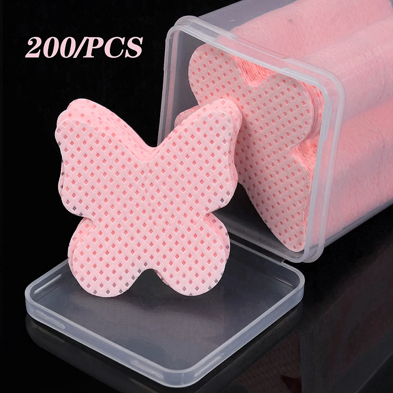 200pcs/box Lint Free Nail Wipes Pink Cotton Pads Nail Polish Remover Paper Cleaning Wipes Absorbent Soft Manicure Removal Tool