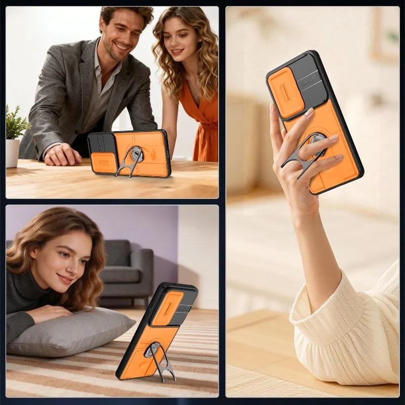 Shockproof Armor Cover with Slide Camera Protection and Magnetic Holder