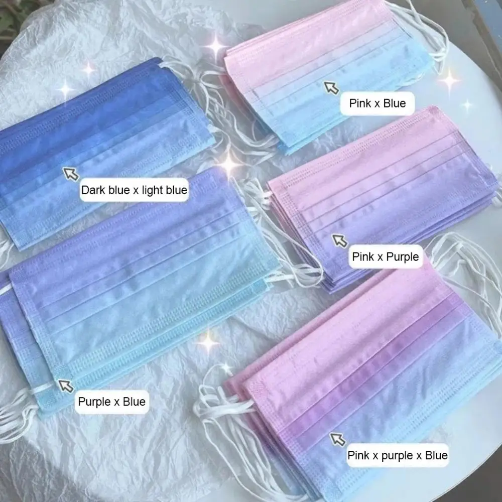 1~4SETS Disposable Adult Face Mask Gradient Color Cartoon 3 Floors Breathable Dustproof Printing