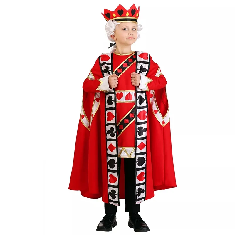 Kids King Costume with Crown & Cape Children's Royal Poker Theme Clothing Set Outfit Party Stage Dress Up