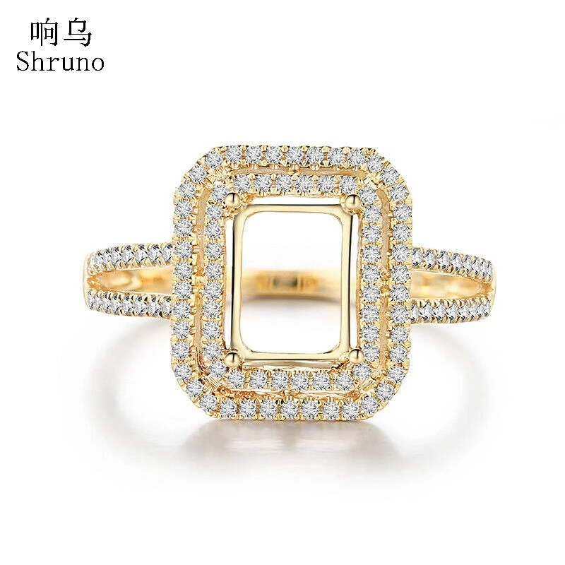 

Shruno 8x6mm Emerald Cut Solid 14k 10K Yellow Gold Ring Natural Diamonds Semi Mount Engagement Ring Women Anniversarry Jewelry