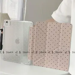 Pink Polka Dots Design Y - Fold Anti - Bend Tablet Case with Pencil Slot - iPadPro M4 M5 13ir (A)