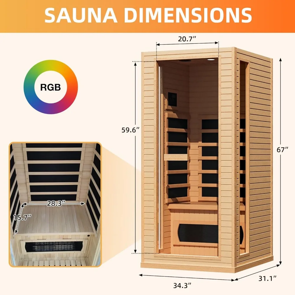 Infrared Sauna, 1 to 2 Person Full Spectrum Infrared Sauna for Home,Indoor Dry Sauna with Rapid Heating 4 Carbon Panels&1 Carbon 6