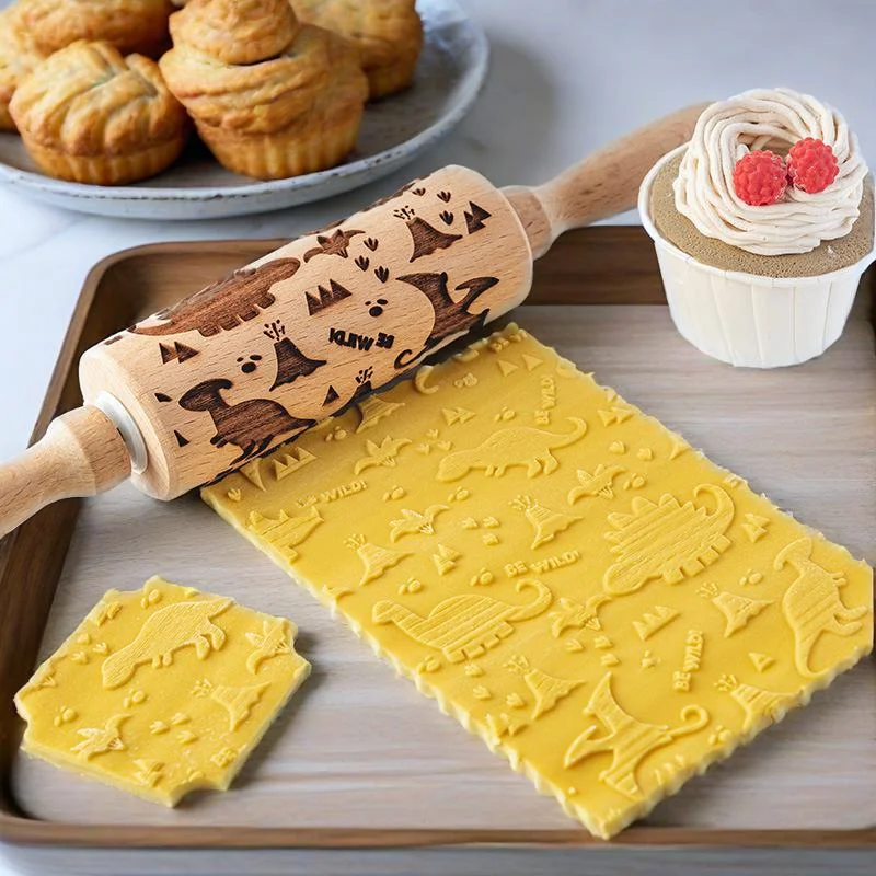 Wooden Rolling Pin with Cartoon Print for Baking Cookies