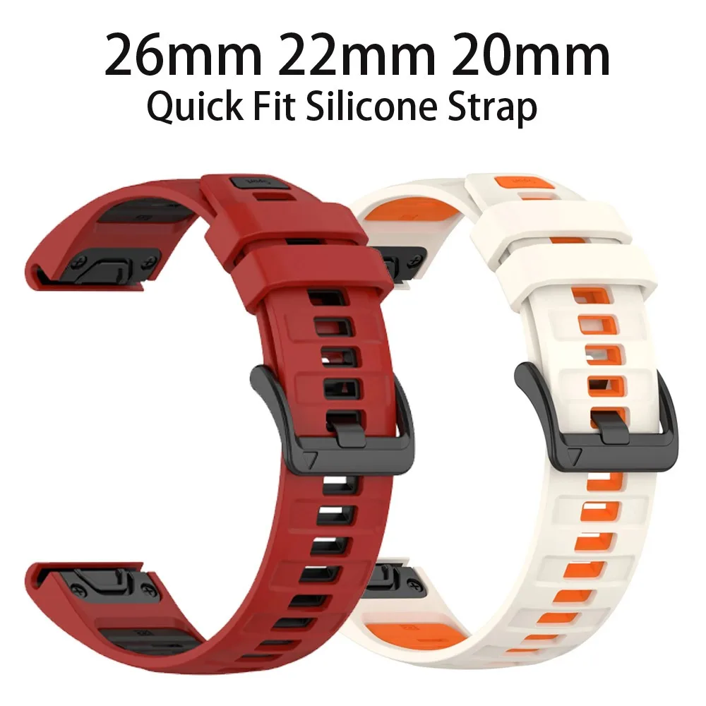 Enhanced Sports Silicone Strap - Comfortable & Breathable Band for Multisport Wearables, Available in 26mm, 22mm, 20mm Sizes