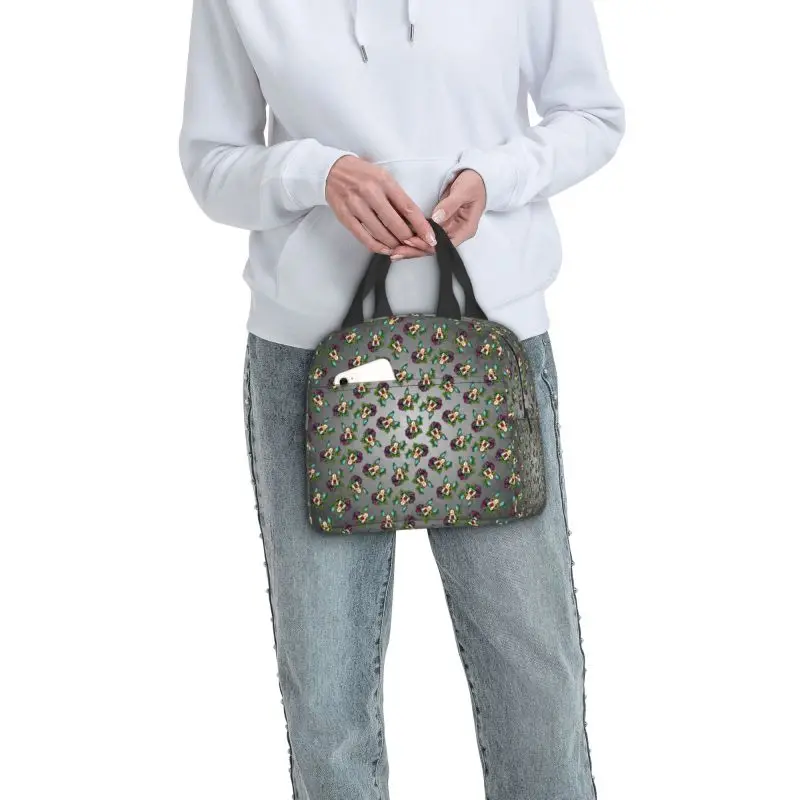 Boston Terrier In Red Insulated Lunch Bag for Portable Day Of The Dead Sugar Skull Dog Cooler Thermal Bento Box Office School