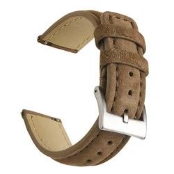 Vintage Suede Leather Watch Strap - Handmade Grey & Brown Replacement Band - 22mm (Light coffee 1)
