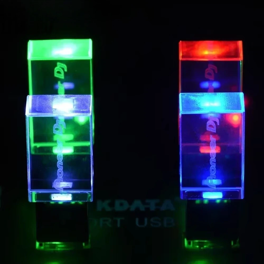 LED 라이트 크리스탈 고속 USB3.0 플래시 드라이브 128GB 무료 맞춤 로고 메모리 스틱 투명 박스 웨딩 선물 8GB U 디스크
