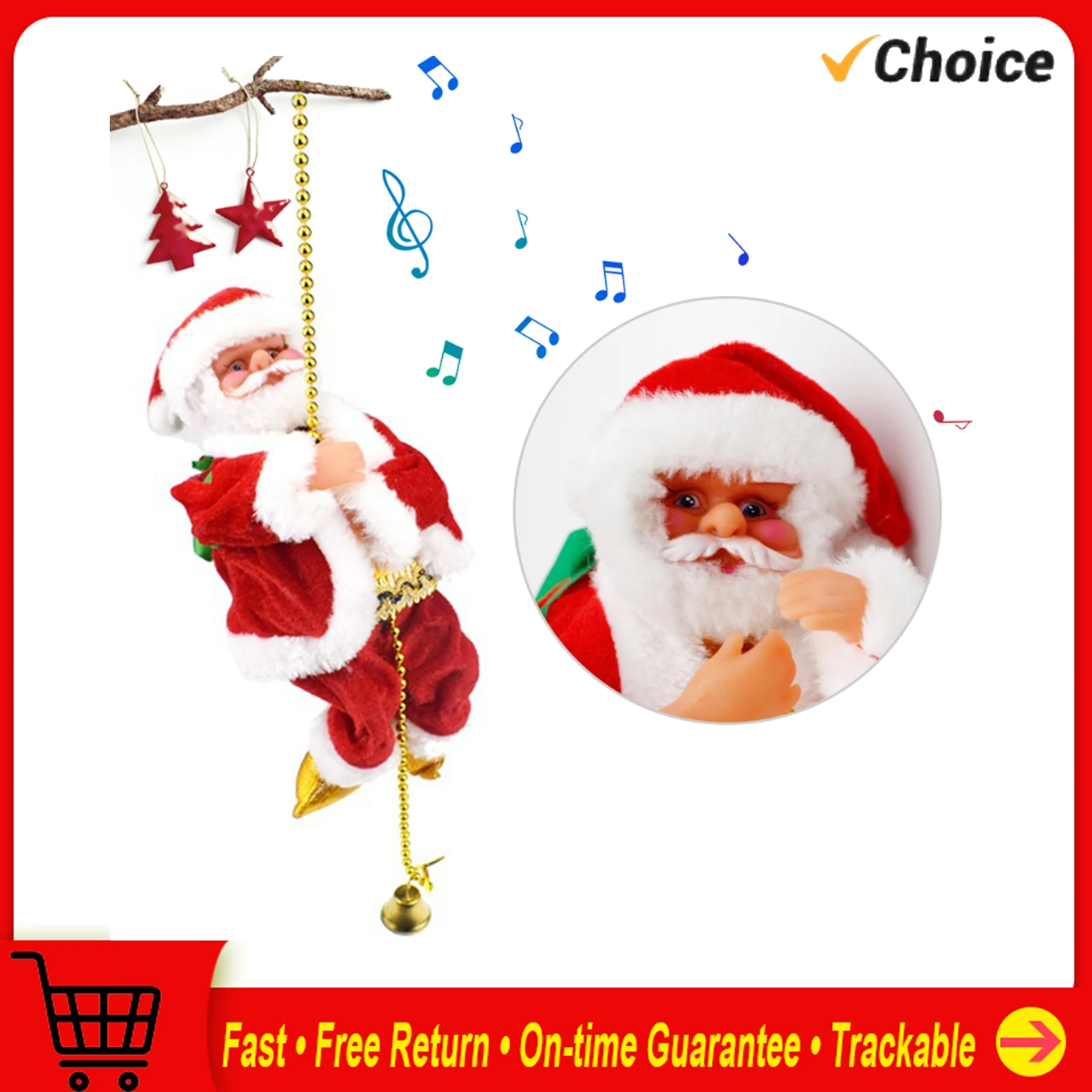 ライトミュージック、バッテリー操作、電動登山、クリスマスデコレーション、オーナメントを備えたsantaClausクライミングビーズ