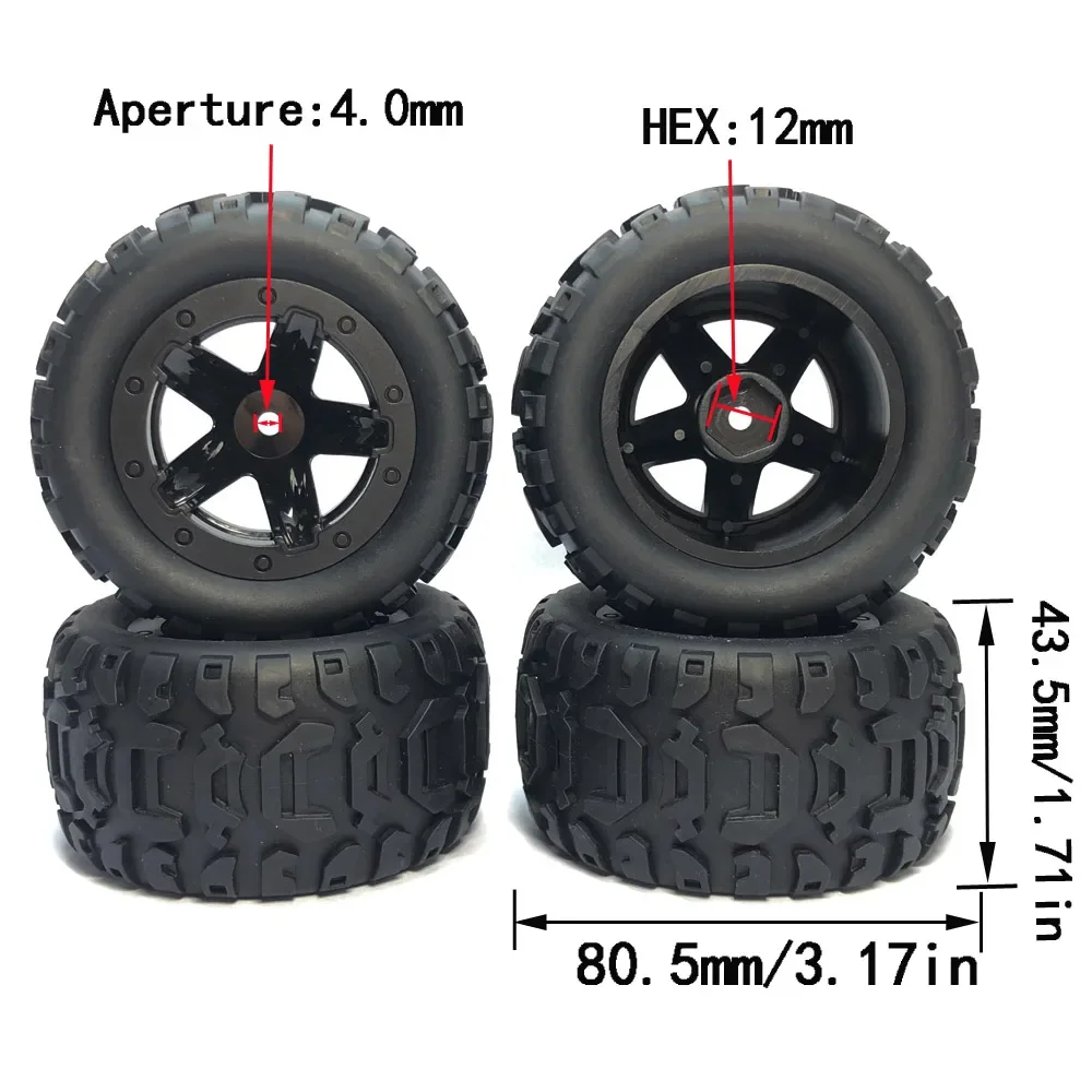 

Big Size Upgrade Parts 80.5mm Tires & Wheels Rims for Wltoys 124018 124019 144001 124017 124016 HBX 16889 1/16 RC Car