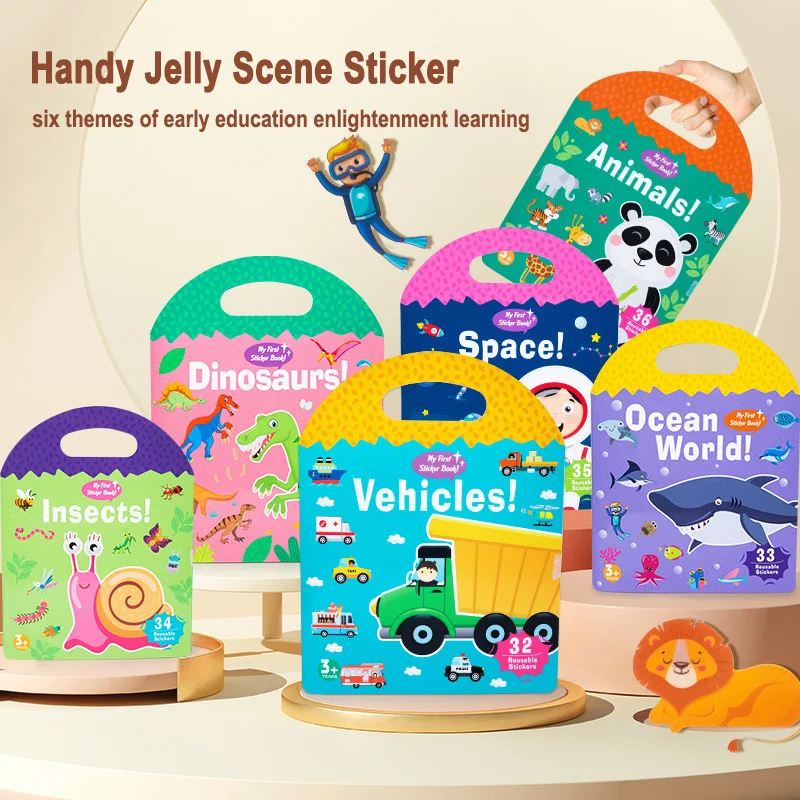 Reusable Sticker Book Multiple Scenarios Cartoon DIY Puzzle Educational Cognition Learning Toys for Child Age 2-6 Gift english reusable 3d groove copybook for calligraphy learning alphabet word short sentence composition handwriting practice books