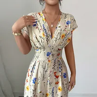 Spring and Summer Women's European and American Classic Elegant Fresh Flower Print Short Sleeve High Waist Straight Leg Jumpsuit - Image 2