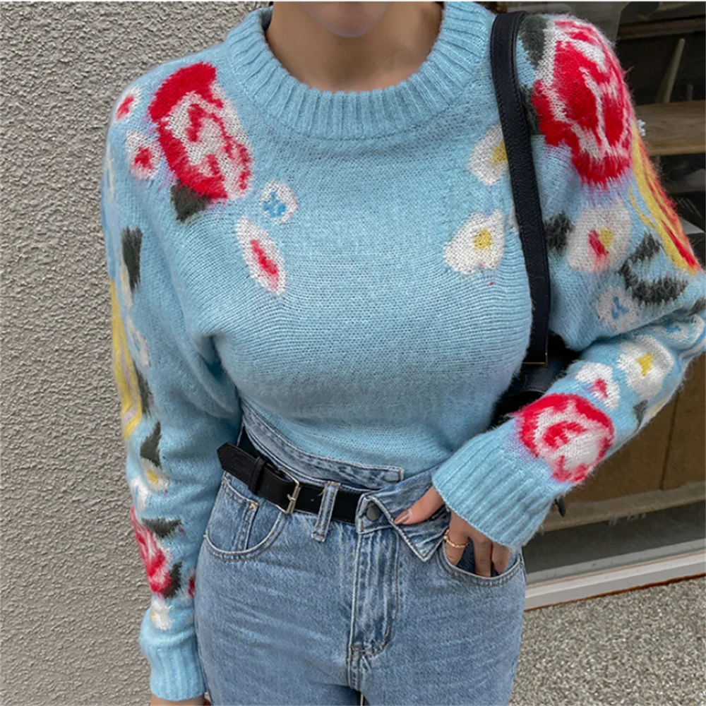 

Alien Kitty Pullovers Women Flowers Sweaters Hot Sale Chic 2022 Warm Fashion Office Lady Slim Loose Outwear Knitted Jumpers