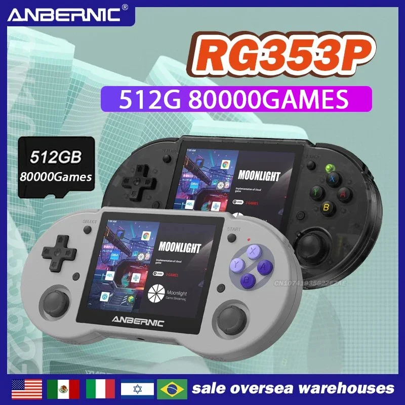 

512G 80000Games ANBERNIC RG353P 3.5 Inch Touch Screen Handheld Game Console Android 11 Linux Dual System HDMI-compatible Player