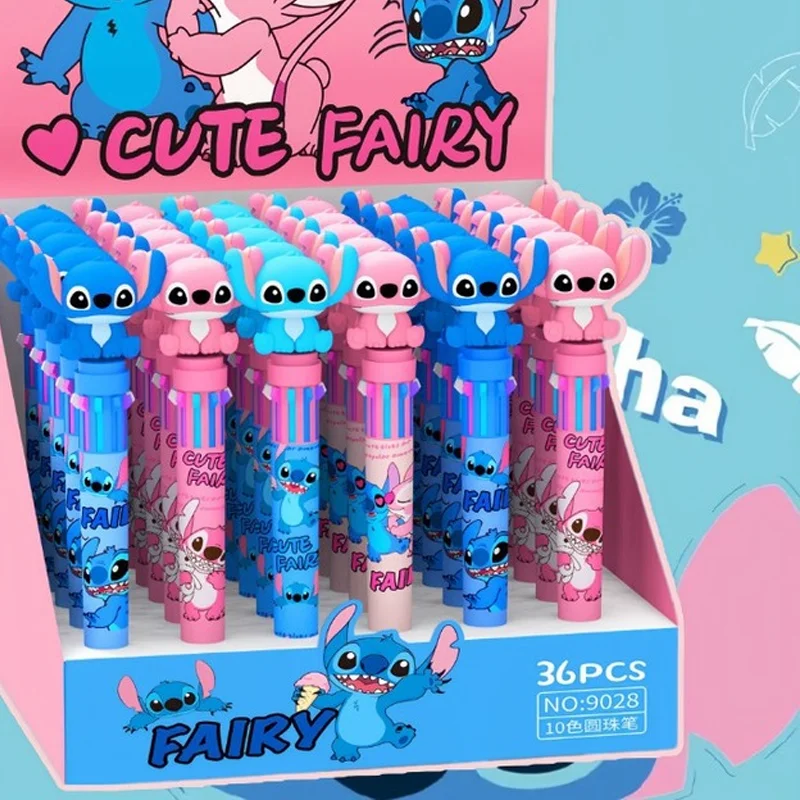 Disney Ballpoint Pen Cartoon Stitch 10 Color Marker 0.7mm Kids Graffiti Multicolor Hand-held Pen Students Learn Stationery 36pcs ballpoint pen