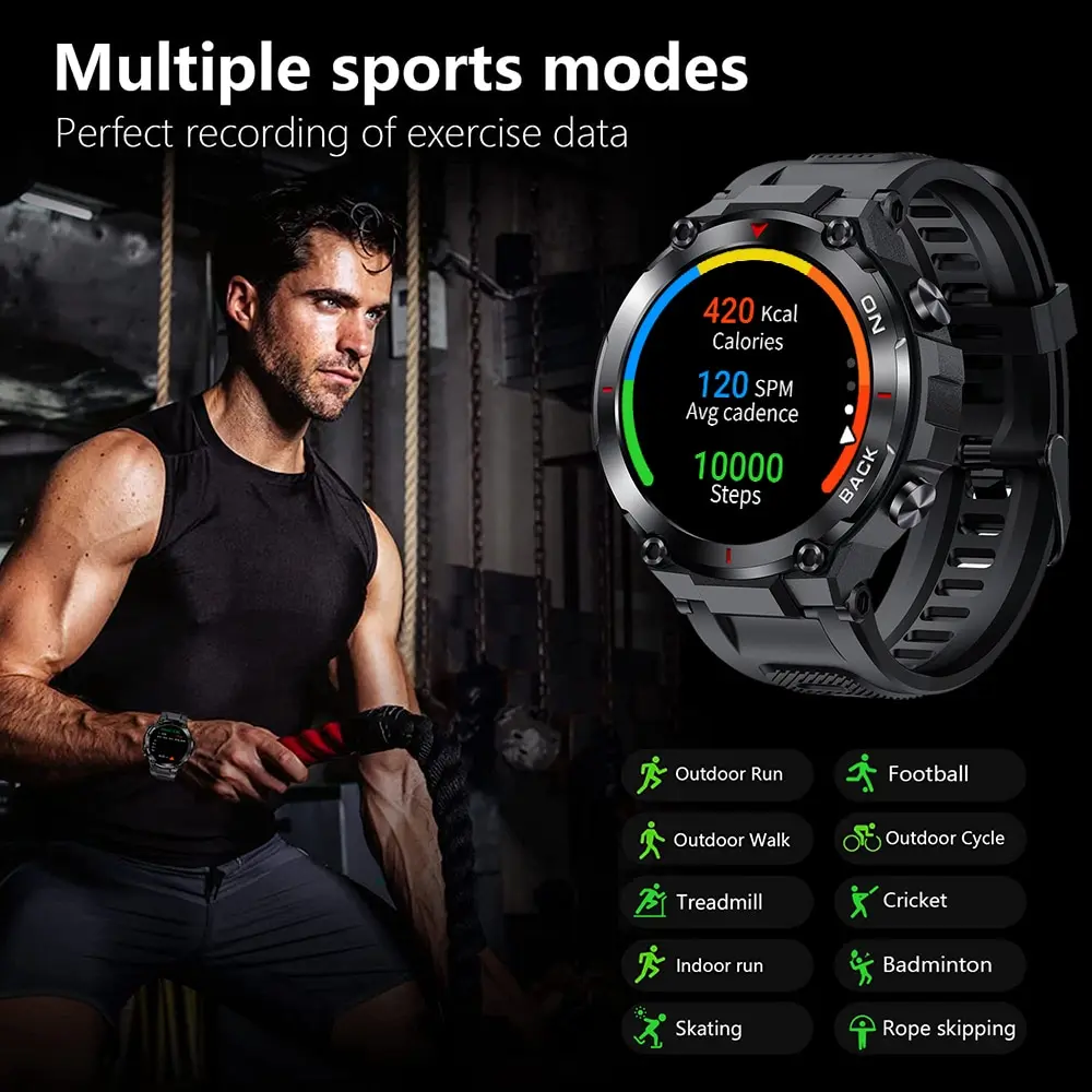 Outdoor Military Smart Watch Men 360*360 HD Screen Heart Rate IP68 Waterproof Sports Smartwatch Android IOS K37 smart watch