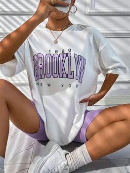 Vintage 1898 Brooklyn New York Womens T-Shirts Oversize American Short Sleeve Casual Clothing Street Woman Tops 1