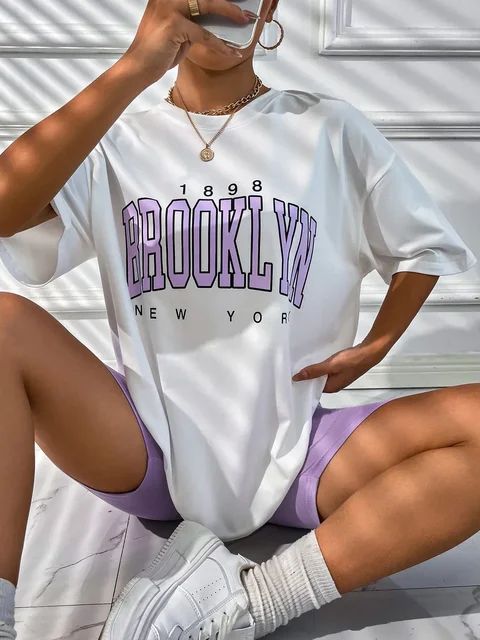Vintage 1898 Brooklyn New York femmes T-Shirts surdimensionné américain à manches courtes vêtements de sport rue femme hauts 1