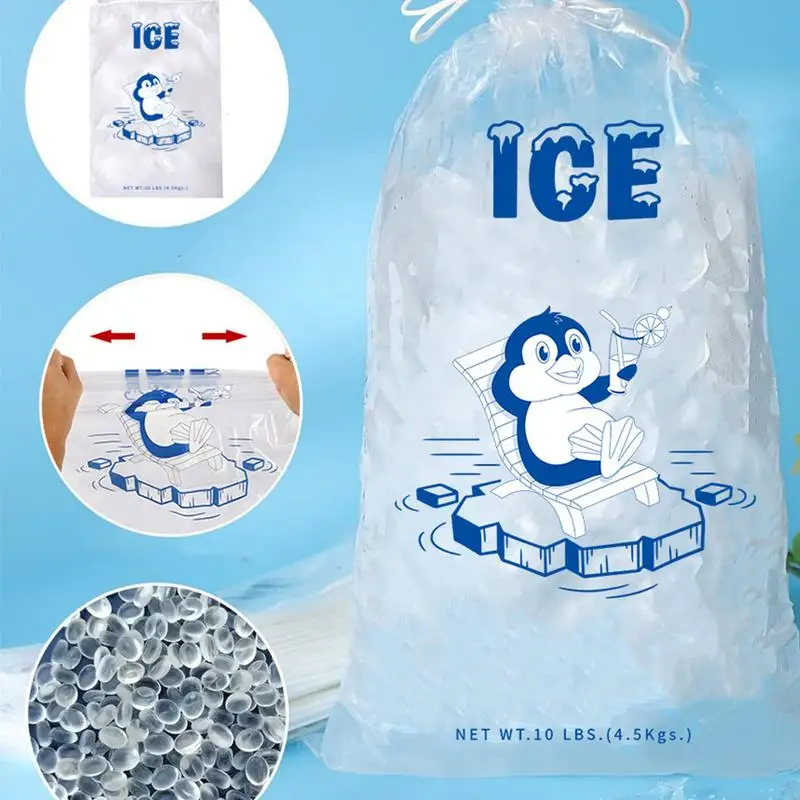 10Pcs Ice Bags with Drawstring Disposable Recyclable Freezer Pouch Heavy-Duty Thickened Ice Making Storage Bags for Freezers