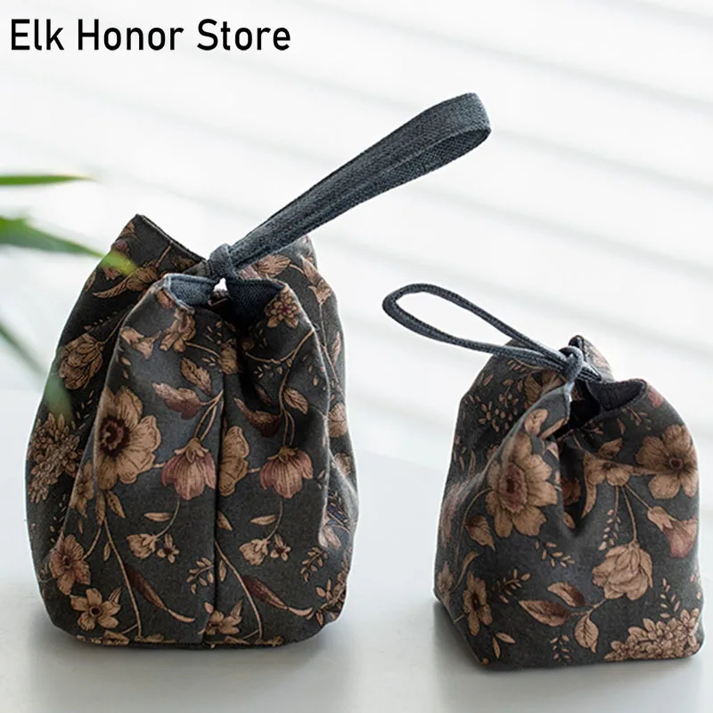 Korean Printed Small Floral Linen Master Cup Bundle Pocket Portable Tea Cup Storage Bag Kung Fu Teaset Hoppocket Tea Cozies Gift
