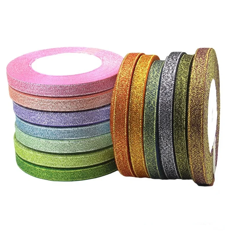 1cm 25Yards Glitter Satin Ribbon for Gift Packaging and Decorations