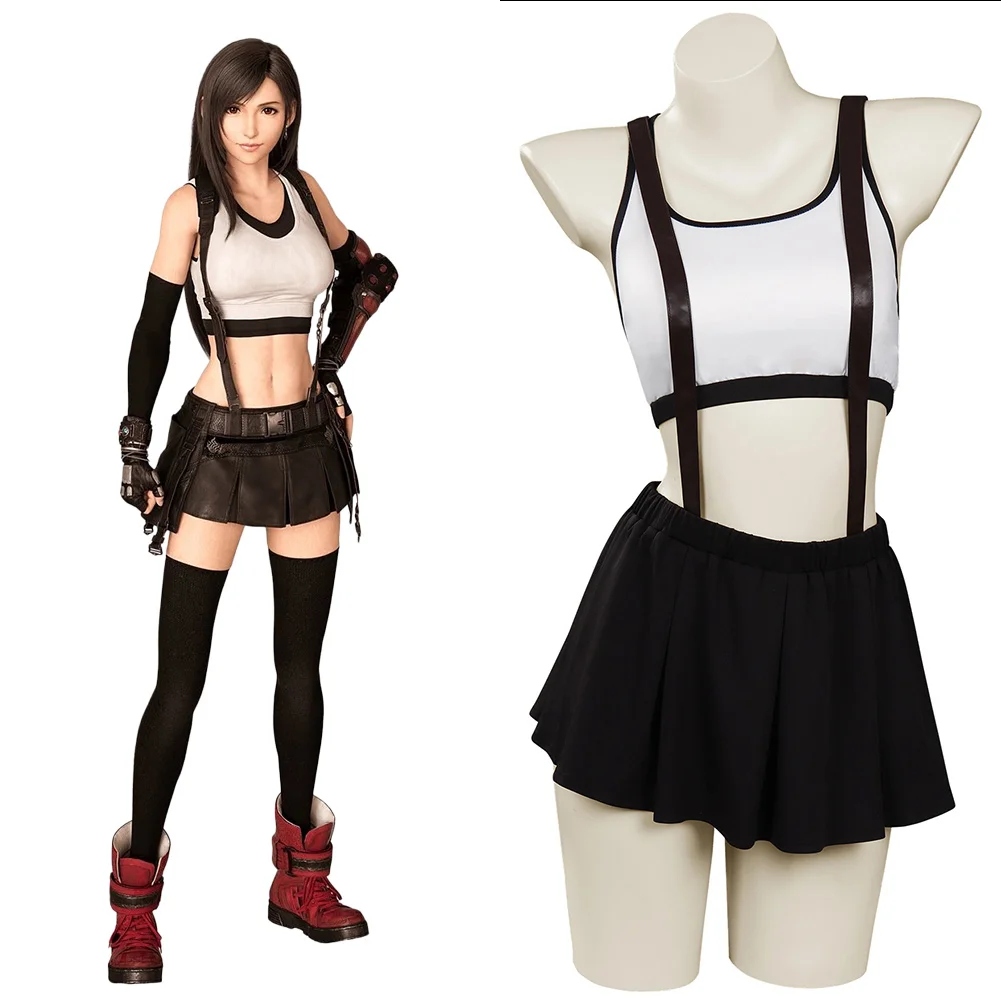 

Final Fantasy 7 Remake Tifa Lockhart Cosplay Swimsuit Costume Top Skirt Two-piece Swimwear Outfits Halloween Carnival Suit