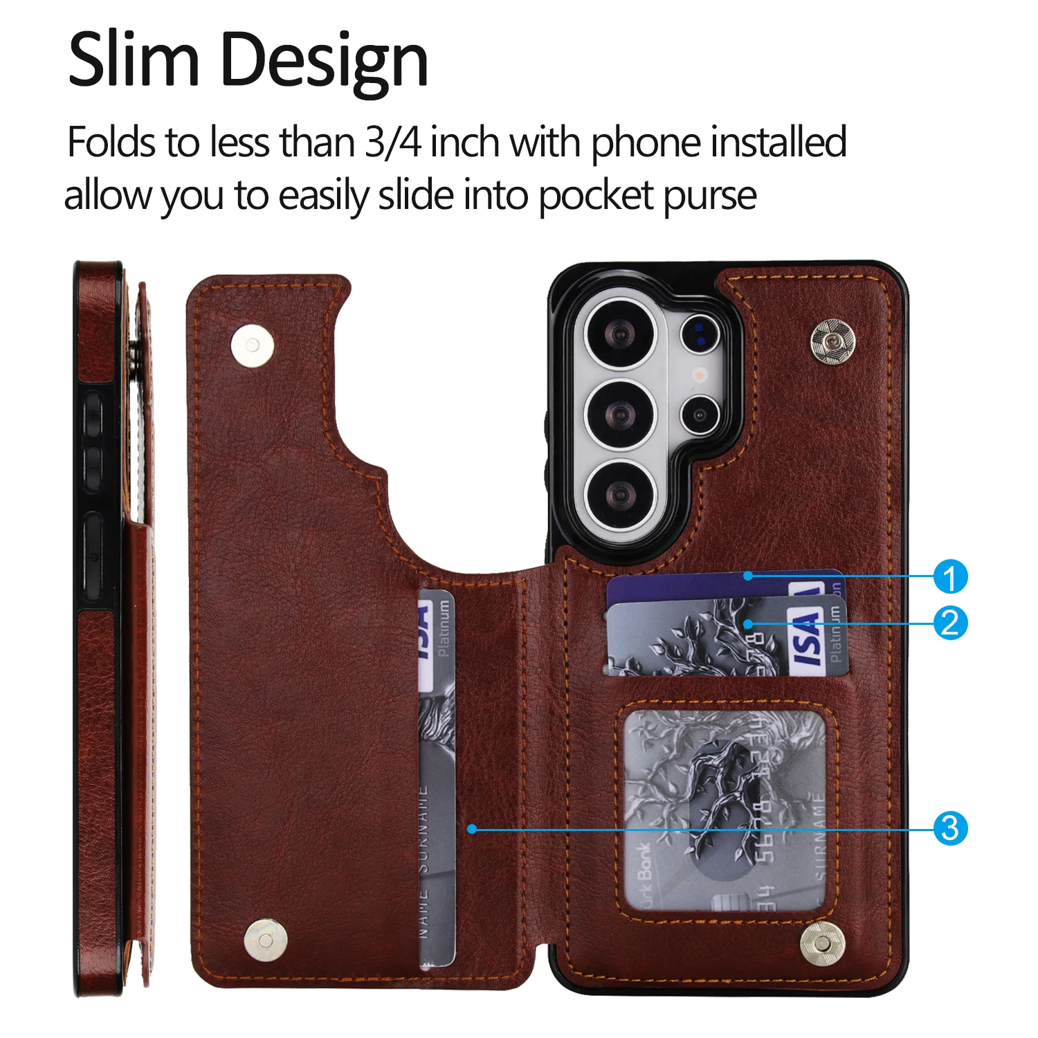 Premium Double Button Flip Leather Wallet Case