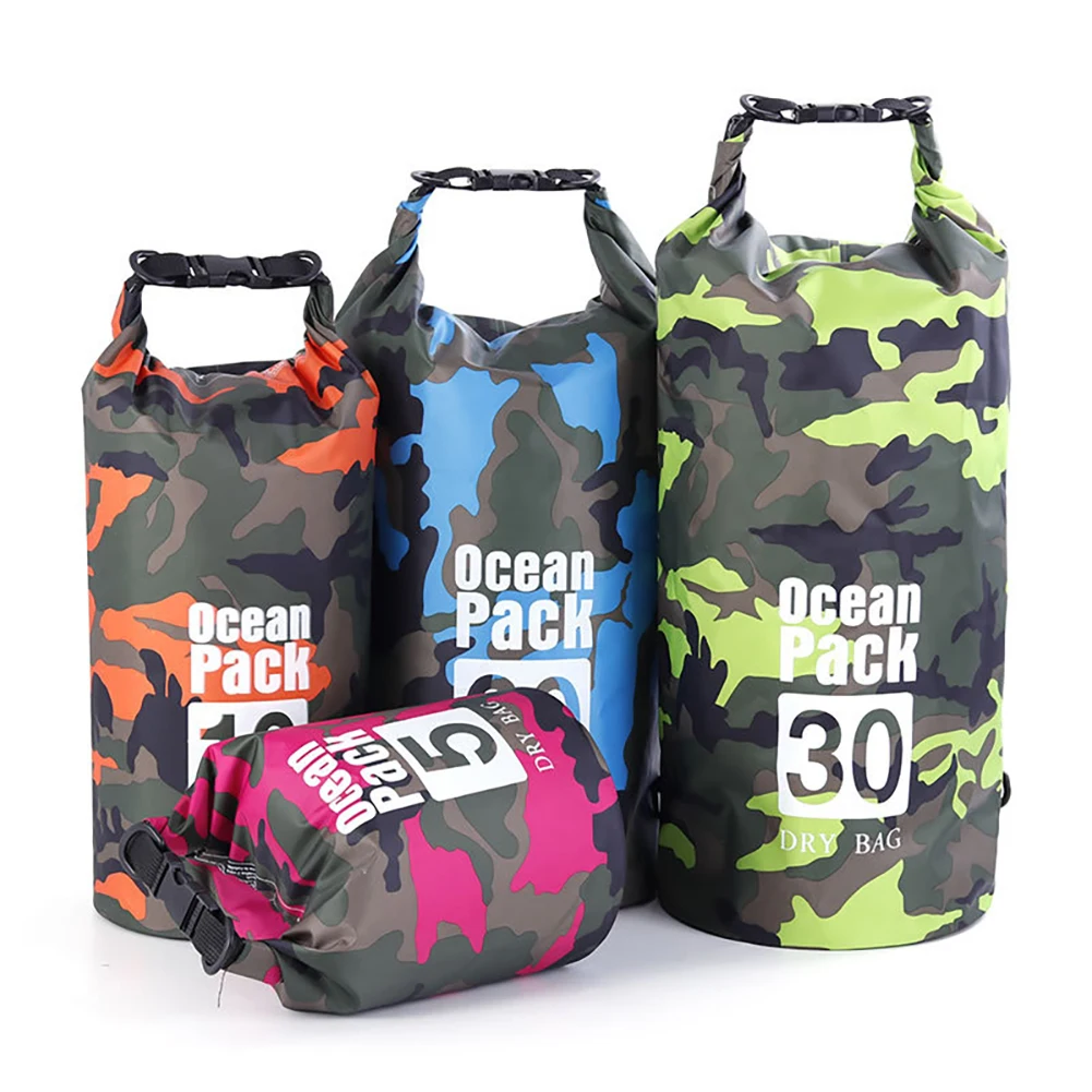 Waterproof Dry Bag 2/5/10/20/30L Diving Bag Waterproof Camouflage Swimming Bag Beach Rafting Outdoor Boating Kayaking Travel Storage