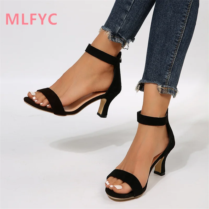 Sandals New European  American Slim High Heels in Summer One Line Buckle Open Toe Sandals Female Fish Mouth Simple Sandals