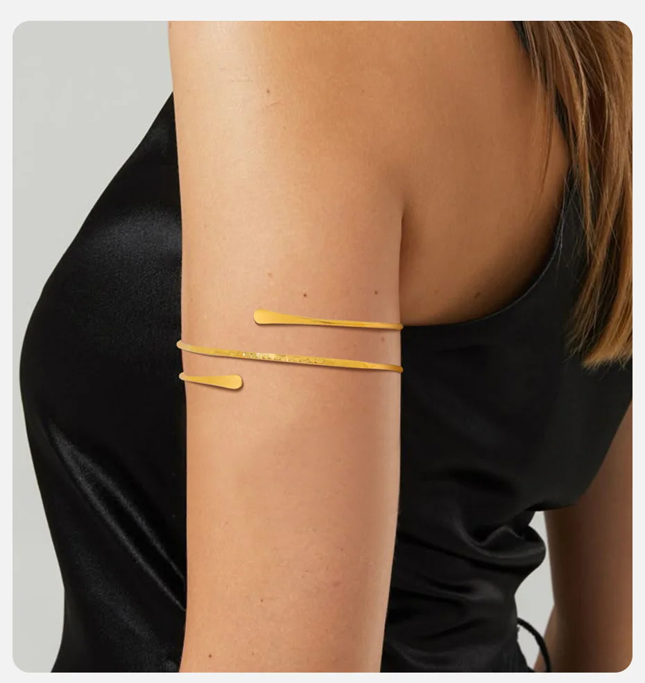 Vnox Manschettenarmbänder mit glatten geometrischen Linien für Frauen, schlichte vergoldete Armreifen mit mehreren Drehungen, modischer Atmosphärenschmuck – Detail 3