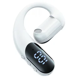Painless Wear Bluetooth Earphones with Digital Display and Rotatable Stereo Sound (White)