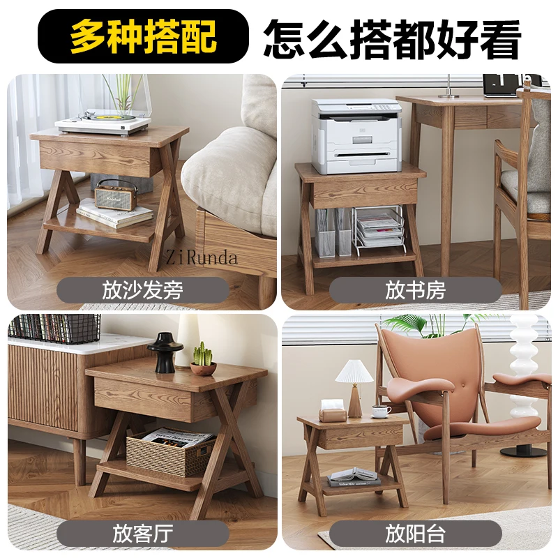 Nordic all-solid wood bedside table, small apartment sofa side floor storage multi-functional locker