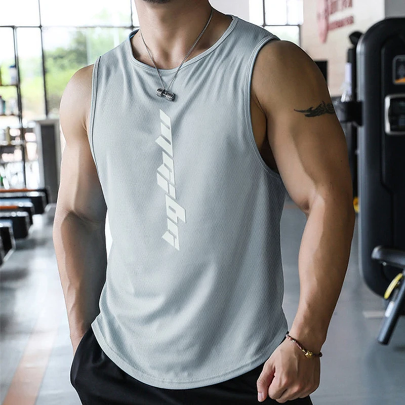 Summer Mens Running Vest Loose Gym Bodybuilding Fitness Sports Polyester Quick Dry Mesh Marathon Training Basketball Tank Top bodybuilding tank tops running vests sports tank tops sports vests tank tops
