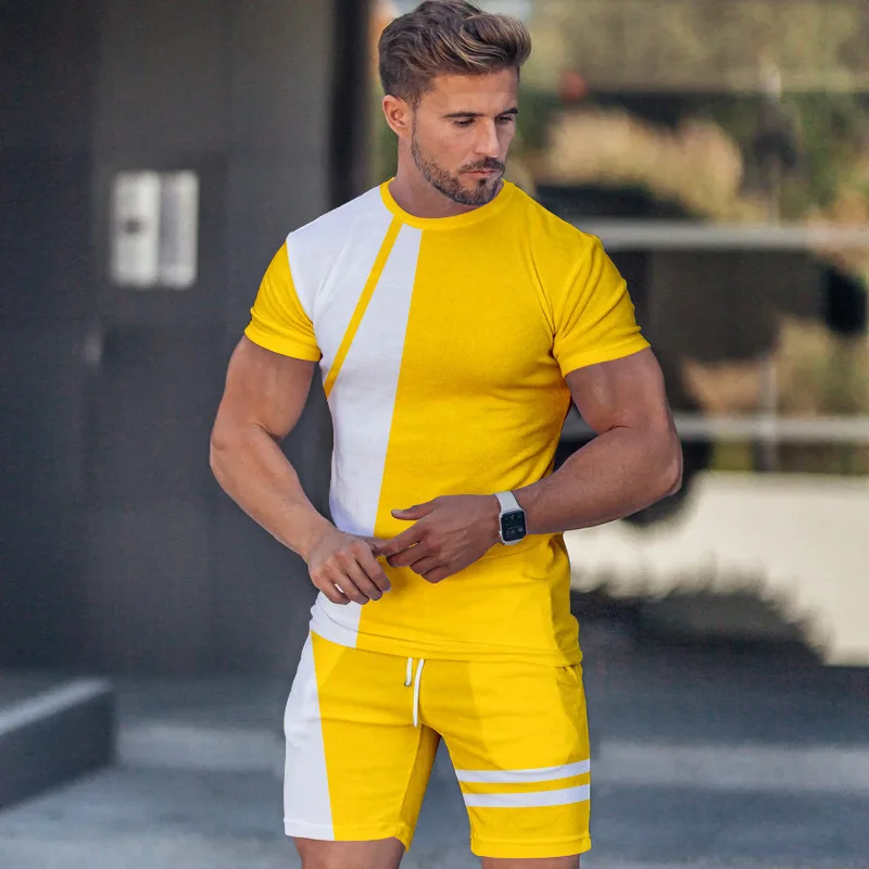 Summer Men's Beach Shorts Set 3D Printed Simplicity Casual Style Short Sleeve T-shirt+Shorts 2 Pcs Set Oversized Tracksuit Suits 5