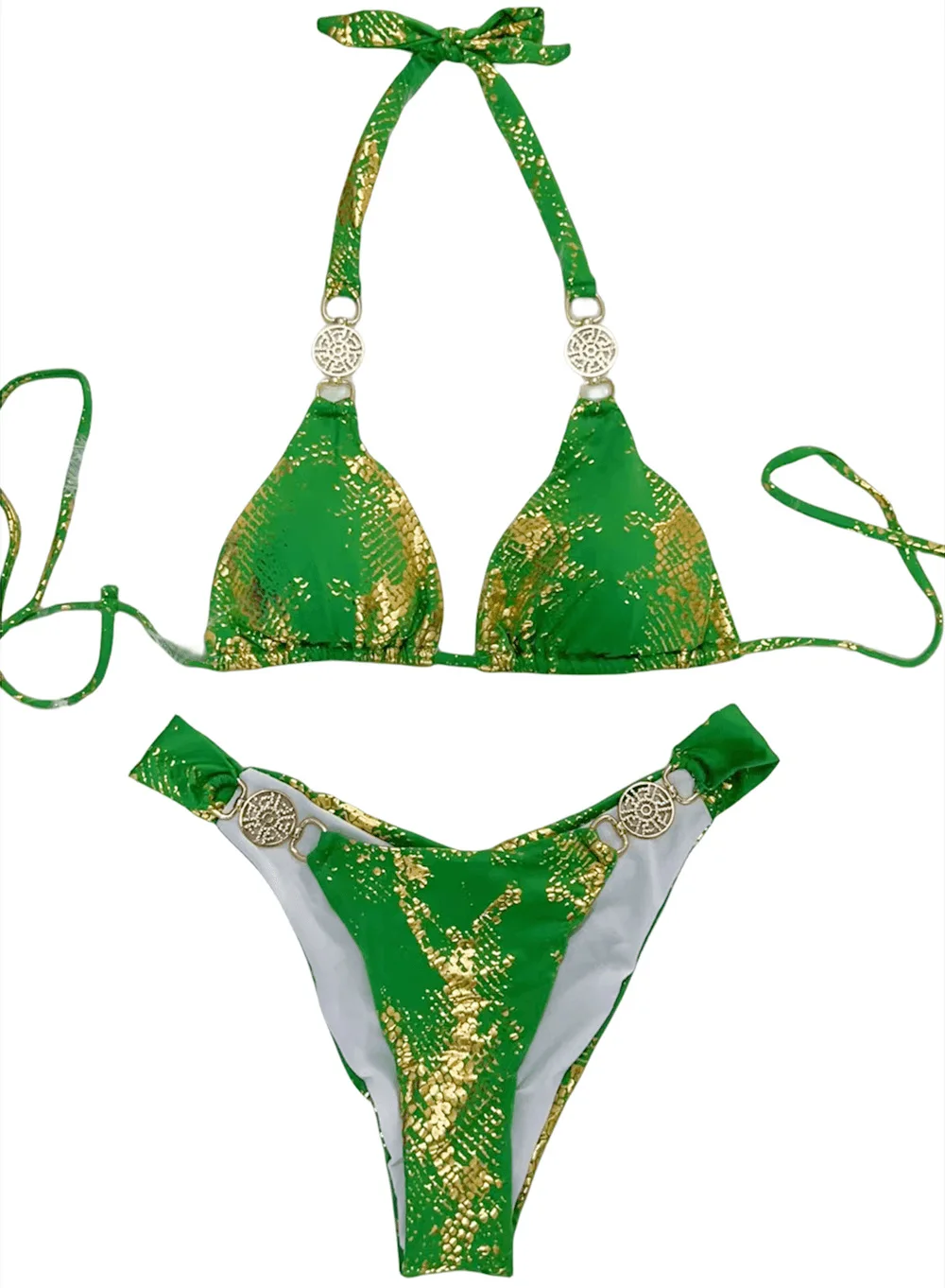 Para Praia Sexy Summer Bronzing Brazilian Bikini Push Up Swimwear Women Chain Swimsuit Halter Biquini Two Pieces Bathing Suit
