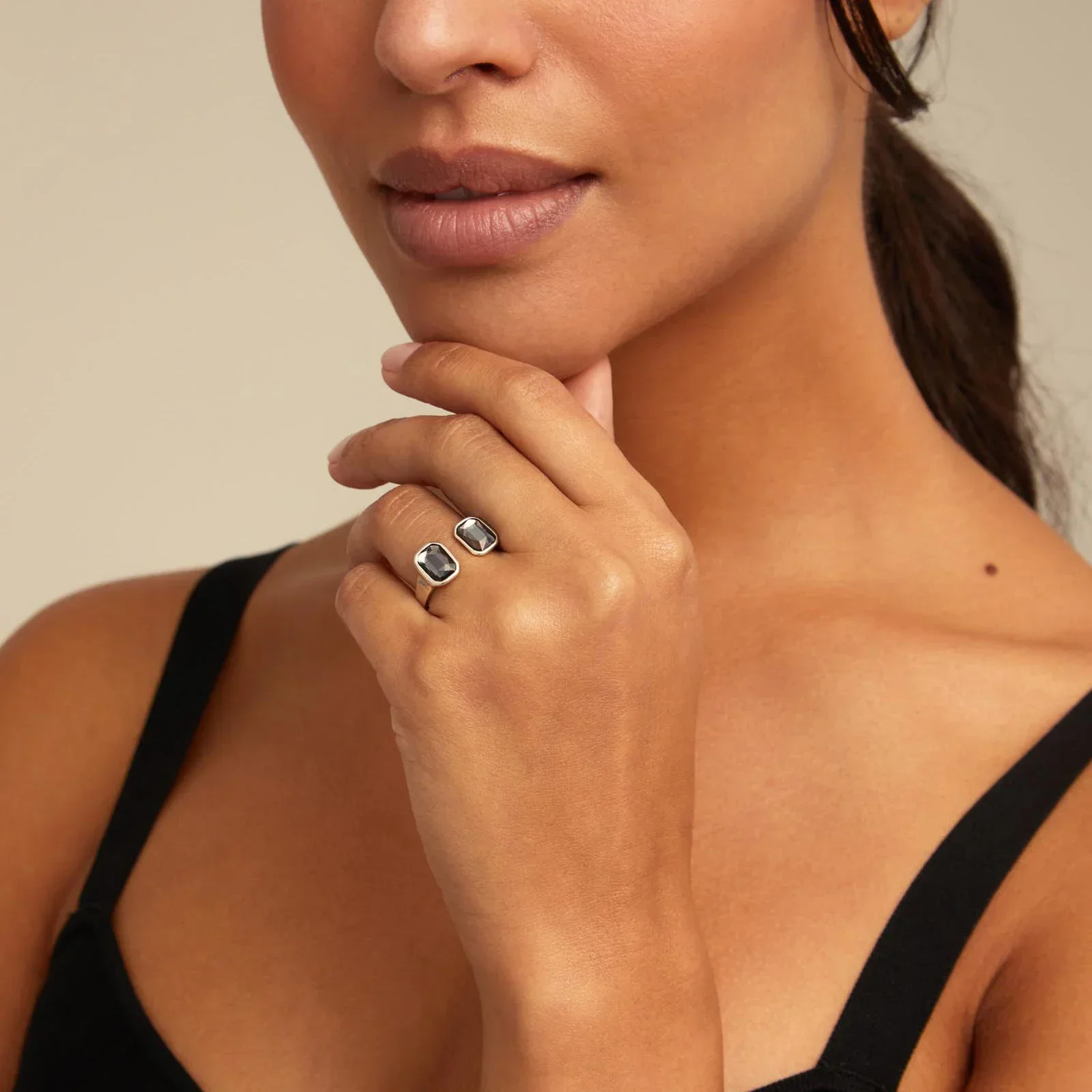 2024 Original New Product UNO Jewelry Spain Fashion Elegant Double Gem Open Ring Women's High Quality Jewelry Gift 3