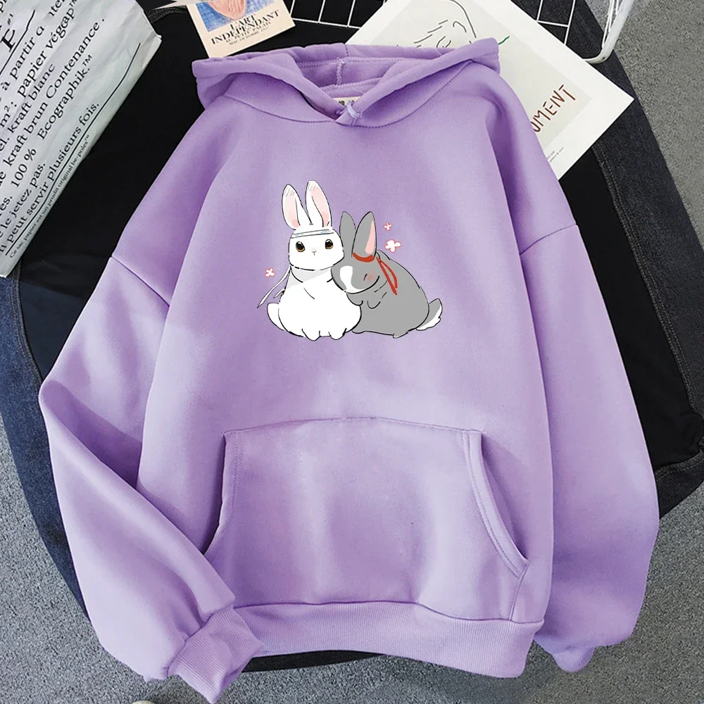 Kawaii Anime Hoodie Women Mo Dao Zu Shi 2021The Untamed Wei Wuxian Lan Wangji Rabbit Print Hooded Oversized Sweatshirts Harajuku