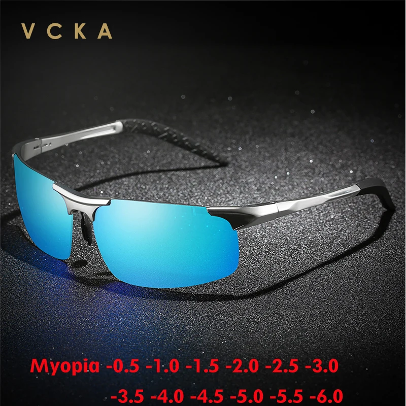 

VCKA Prescription Myopia Sports Sunglasses Aluminum Magnesium Half Frame Women Men Polarized Glasses Neasighted -0.5 To -6.0