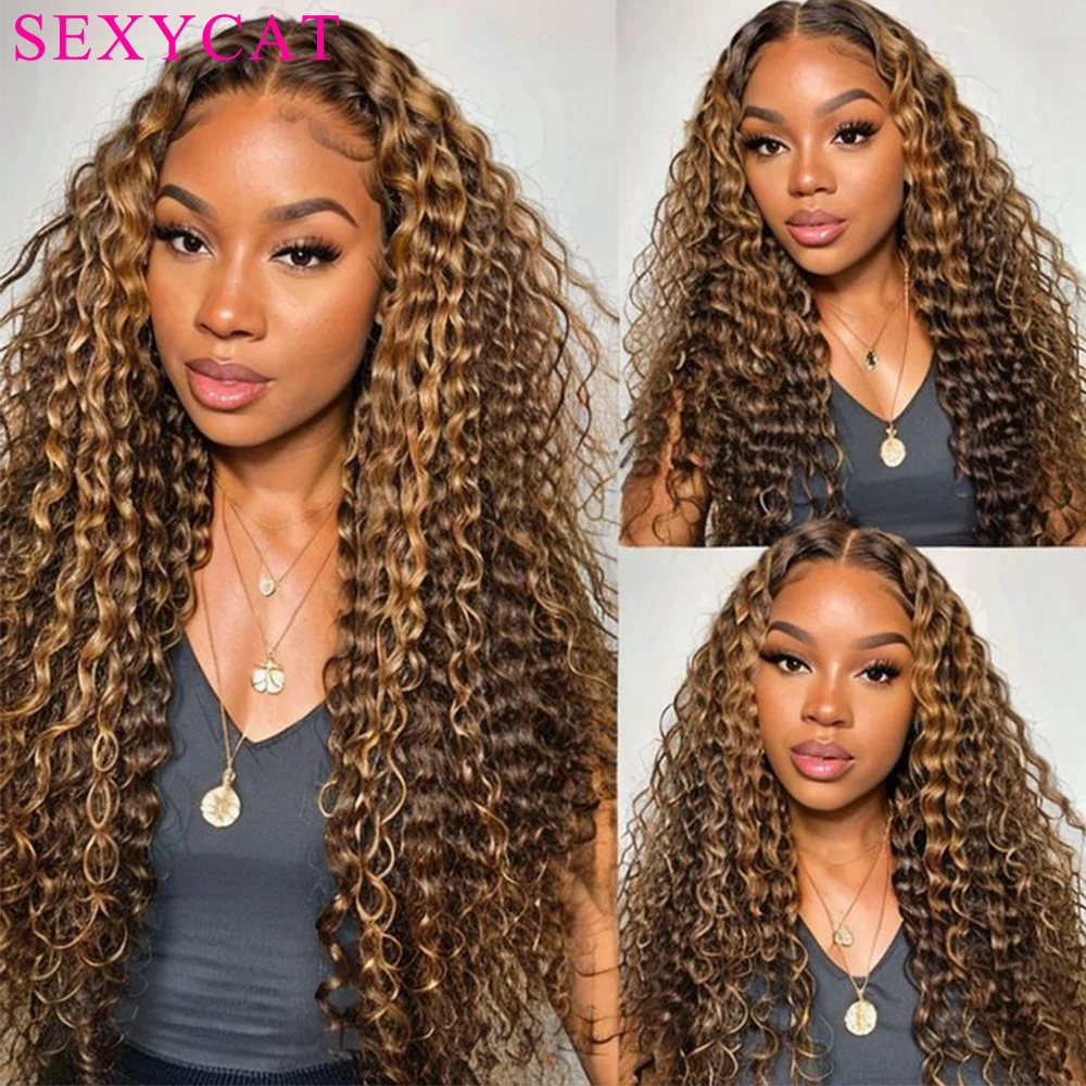 

Highlight P4/27 Glueless Water Wave Wigs Human Hair Pre Plucked 13x4 HD Lace Frontal Curly Wigs Honey Blonde Colored Human Hair