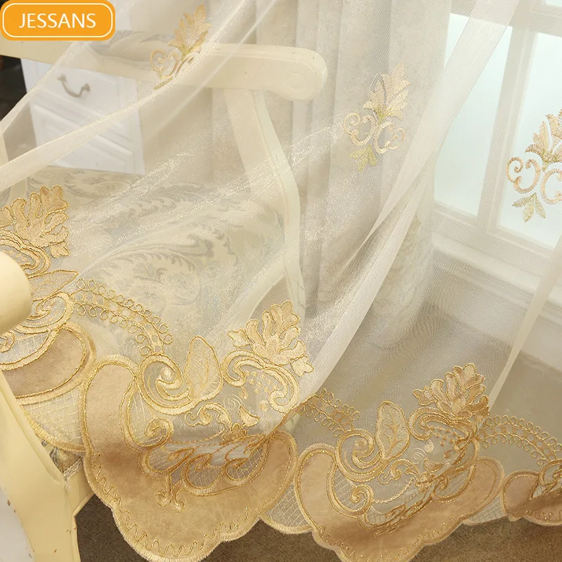 European-style Embroidered Curtains for Living Room Bedroom Blackout Bay Window Window Screen Curtain Custom Finished Product 