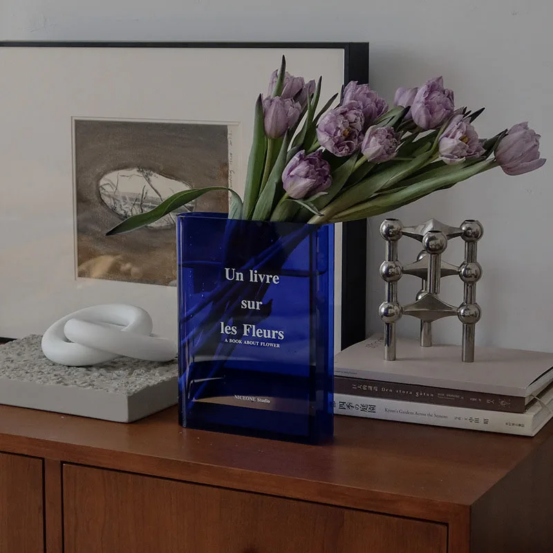 

Акриловая ваза Klein Blue Book, прозрачная Современная декоративная ваза для дома и стола, ваза для цветов, свадебная ваза для гидропонных комнат, настольные вазы для растений