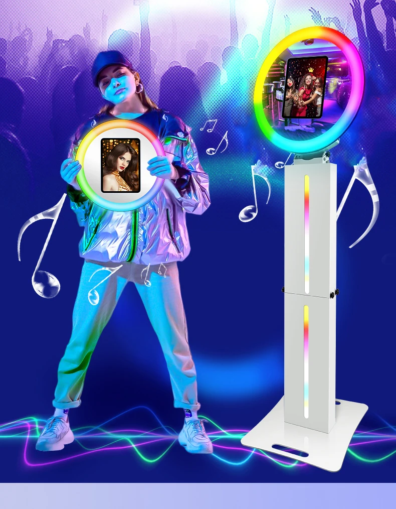 Máquina de fotomatón para iPad, para 10,2 pulgadas/10,5 pulgadas/11 pulgadas/12,9 pulgadas/13 pulgadas, bodas, fiestas, eventos, fotomatón LED portátil para Selfie