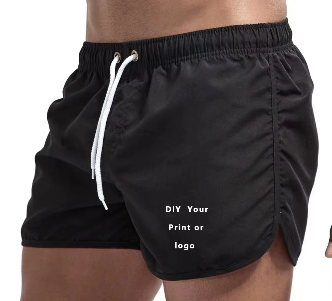 Custom Logo Men's Swim Trunks Beach Shorts Drawstring with Mesh Lining Elastic Waist Plain Breathable Soft Casual Shorts 3