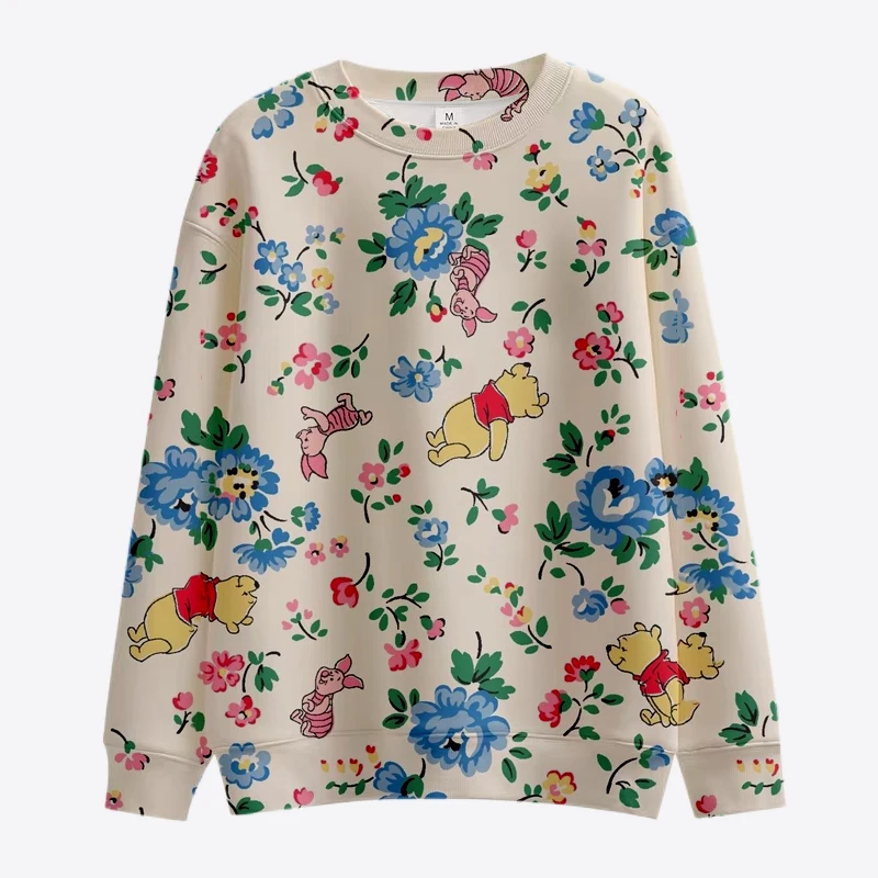 

New Disney Winnie the Pooh and Mickey Minnie Anime Women's Sweatshirt Crew Neck Loose Pullover Autumn Fun Print Long Sleeve Top