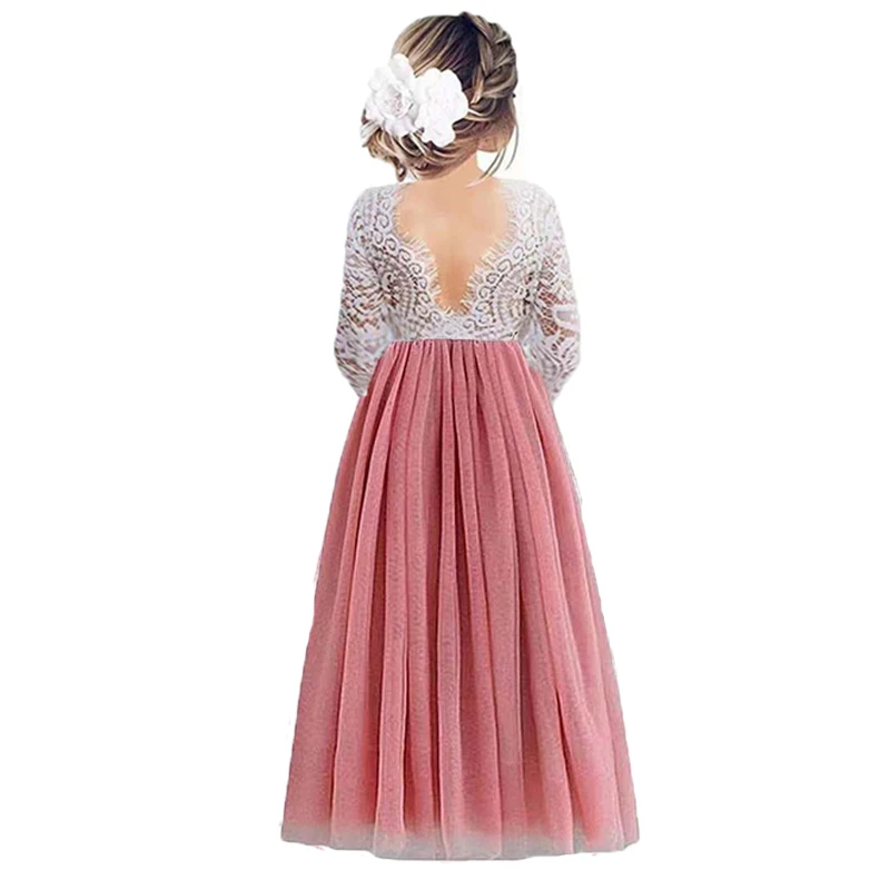 strapless open back dress Sunny Fashion Girls Elegant Wave Hem Tulle Party Dress