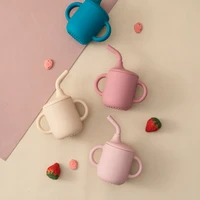 Color Kids1Pcs Baby Learning Drinking Cup Portable Straw Detailed Comfortable Grip Silicone Double Ear Kids Sippy Cup Baby Stuff 2
