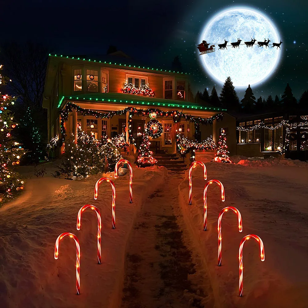 Solar Power Christmas Tree Snowflake Candy Cane Lights Solar Lights Outdoor Solar Lawn Lamp LED Garden Pathway Yard Lawn Lights