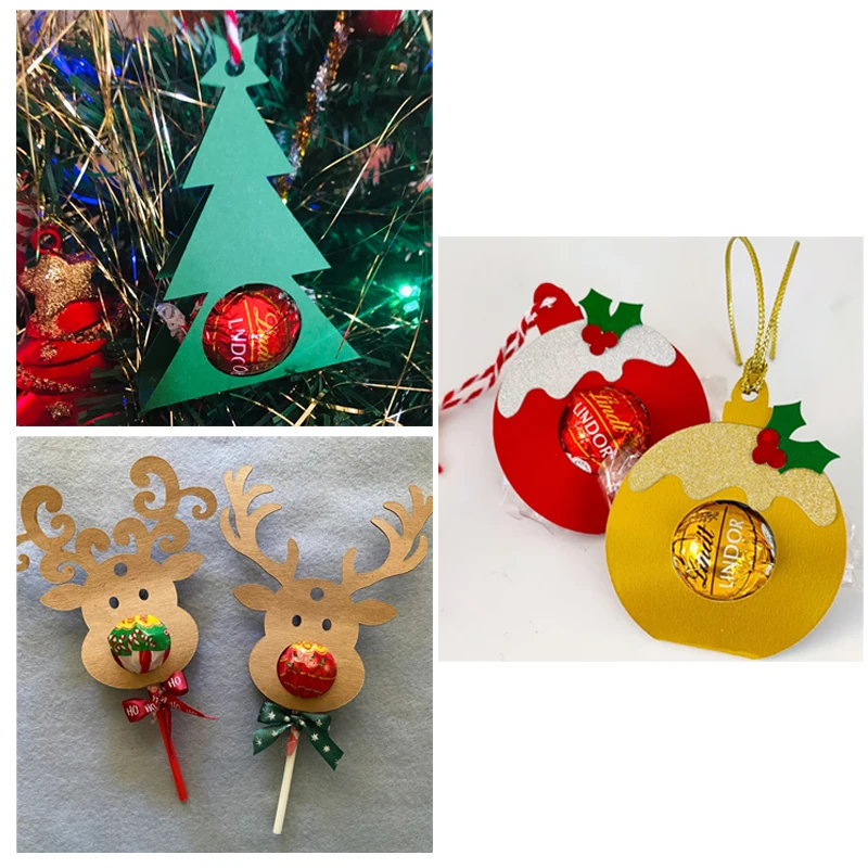 

Christmas Tree Deer Ball Chocolate Lollipop Pendant Metal Cutting Die Scrapbook Embossed Paper Card Album Craft Template Stencil