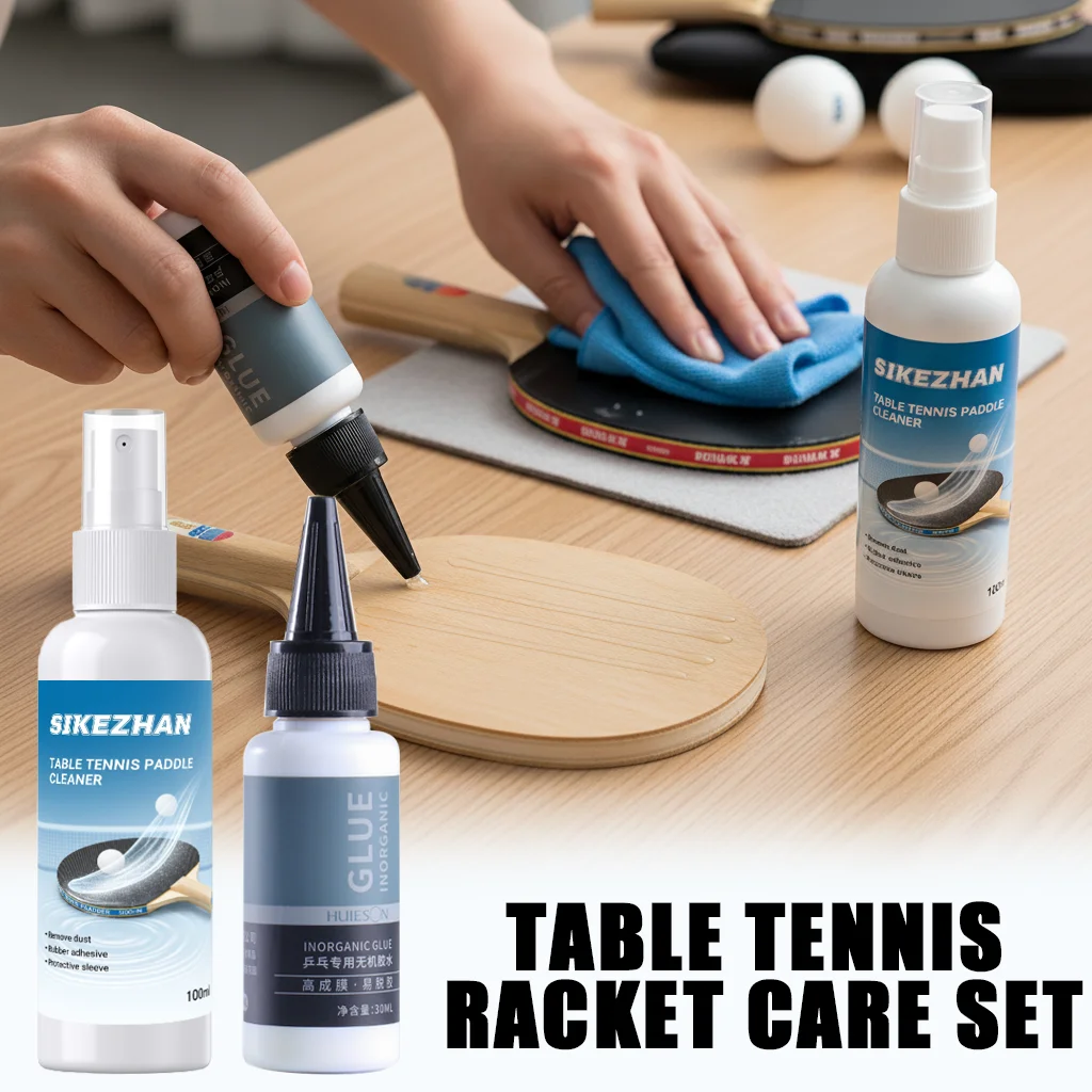 Racket Glue & Cleaner Bundle for Table Tennis 30ml Inorganic Glue + 100ml Paddle Cleaner Strong Bond Quick Clean Restore Grip