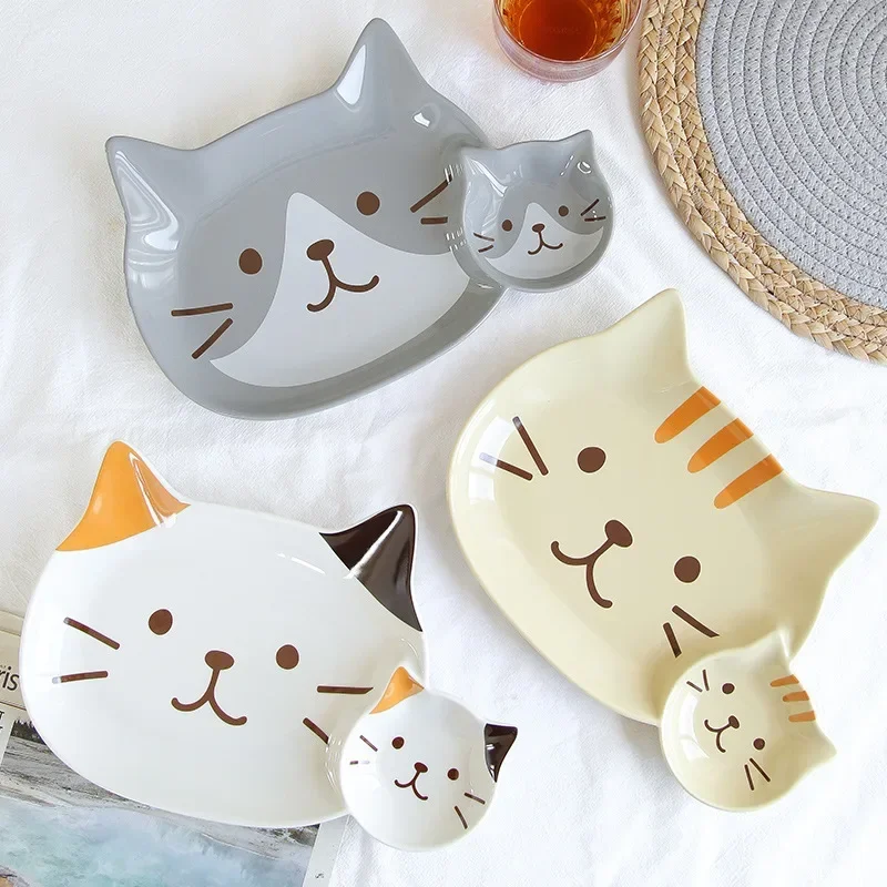 

Japanese Cartoon Tableware Cat Ceramic Snack Plate French Fries Dip Plate Jiaozi Kitchen Utensils Irregular Decorative Plate